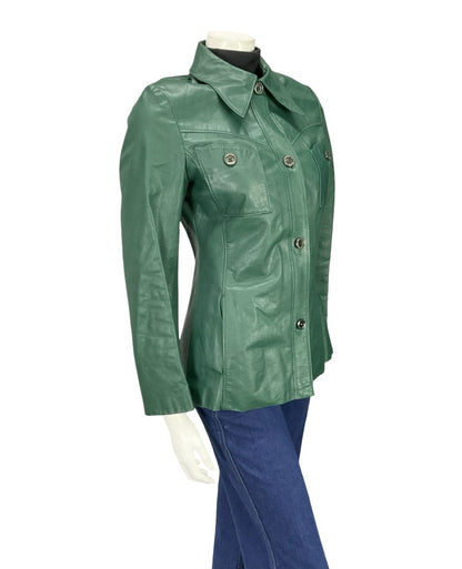 VTG 60S 70S MOD FOREST GREEN GREEN LEATHER DAGGER COLLAR LEATHER JACKET 8