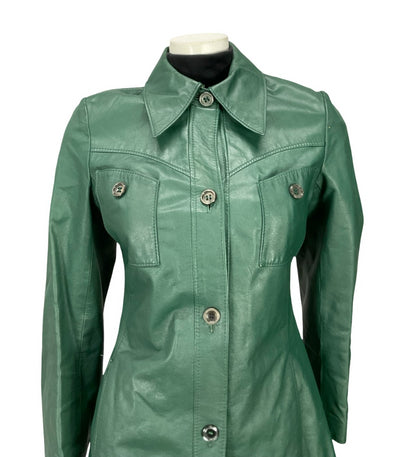 VTG 60S 70S MOD FOREST GREEN GREEN LEATHER DAGGER COLLAR LEATHER JACKET 8
