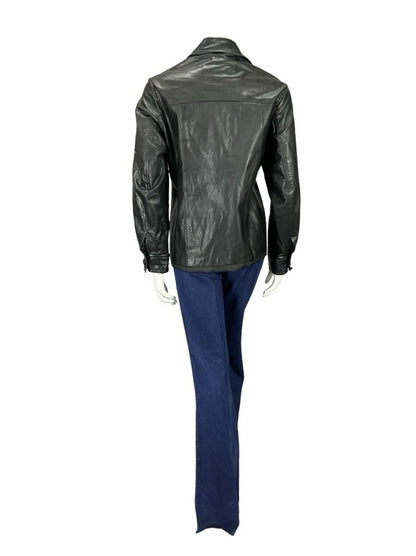 VTG 60S 70S JET BLACK LEATHER DAGGER COLLAR MOD JACKET WITH POCKETS 16