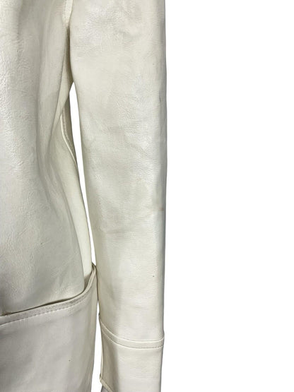 VTG 60S MOD GOGO GEOMETRIC WHITE LEATHER SHIFT COAT ZIP FAUX FUR GILET 16 18 L