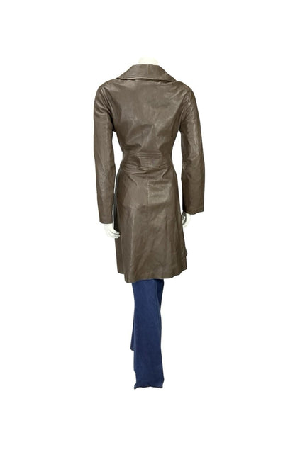 VTG 60S MOD MILITARY DOG EAR COLLAR GOLD BUTTON BROWN LEATHER MAC JACKET 12