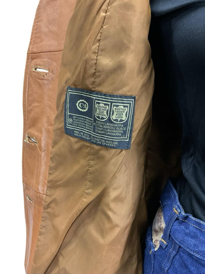 VTG 70S C&A TAN BROWN LEATHER NOTCH LAPEL JACKET WITH POCKETS 14