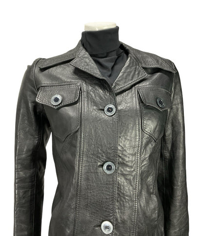 VTG 60S 70S JET BLACK DAGGER NOTCH LAPEL BIKER MOD PUNK LEATHER JACKET 10