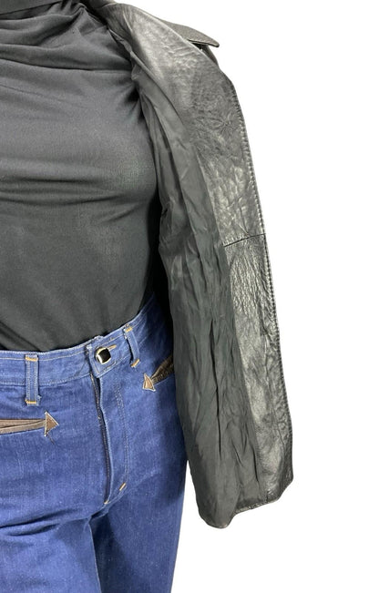 VTG 60S 70S JET BLACK DAGGER NOTCH LAPEL BIKER MOD PUNK LEATHER JACKET 10