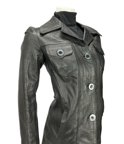 VTG 60S 70S JET BLACK DAGGER NOTCH LAPEL BIKER MOD PUNK LEATHER JACKET 10