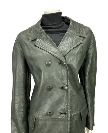 VTG 60S 70S DARK GREEN LEATHER MOD TAILORED BLAZER DOUBLE BREASTED JACKET 16