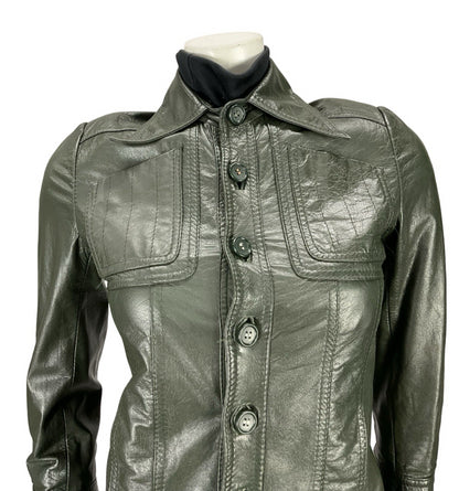 VTG 60s 70S MOD DARK GREEN NAPPA LEATHER DAGGER COLLAR LEATHER JACKET XS 4