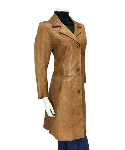 VTG 60S 70S SOFT BROWN LEATHER NOTHC LAPEL CROPPED SLEEVE MOD JACKET 10