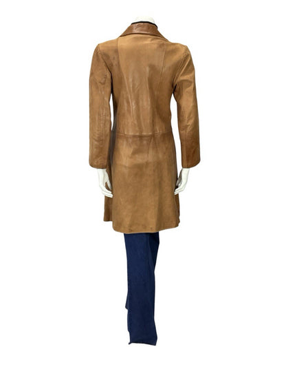 VTG 60S 70S SOFT BROWN LEATHER NOTHC LAPEL CROPPED SLEEVE MOD JACKET 10