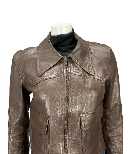 VTG 60S 70S DAGGER COLLAR BROWN LEATHER SIX JUIN GRAFFITI CROPPED JACKET 12
