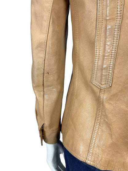 VTG 60S 70S BEIGE TAN LEATHER DAGGER COLLAR MOD WESTERN LEATHER JACKET XS 6
