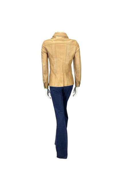 VTG 60S 70S BEIGE TAN LEATHER DAGGER COLLAR MOD WESTERN LEATHER JACKET XS 6