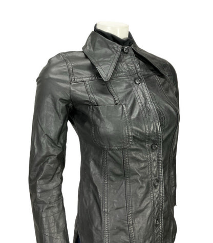 VTG 60S 70S MOD PUNK DAGGER COLLAR JET BLACK LEATHER JACKET XS 4
