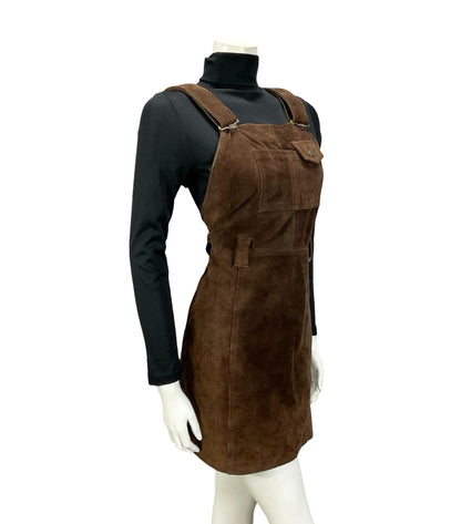 VTG 60S 70S DARK BROWN SUEDE HIPPY BOHO PINAFORE MINI DRESS WITH POCKET 10
