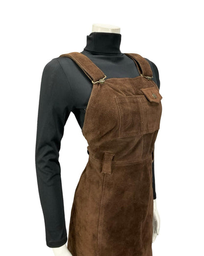 VTG 60S 70S DARK BROWN SUEDE HIPPY BOHO PINAFORE MINI DRESS WITH POCKET 10