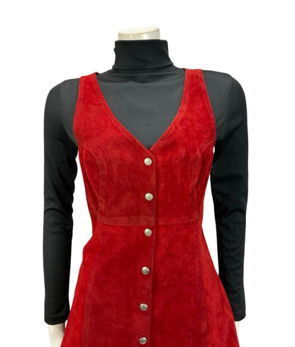 VINTAGE 60S 70S RED SUEDE HIPPY MOD BOHO EMPIRE MINI DRESS 8 10 S