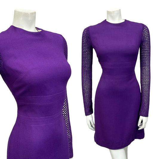VTG 60S 70S DEEP PURPLE CROCHET MOD GOGO PARTY MONOCHROME MINI DRESS 8 10 S