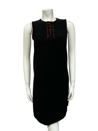 VTG 60S MOD GOGO BLACK FELT BROWN VELVET PARTY SHIFT SLEEVELESS MINI DRESS 10