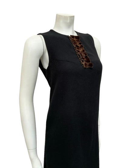 VTG 60S MOD GOGO BLACK FELT BROWN VELVET PARTY SHIFT SLEEVELESS MINI DRESS 10