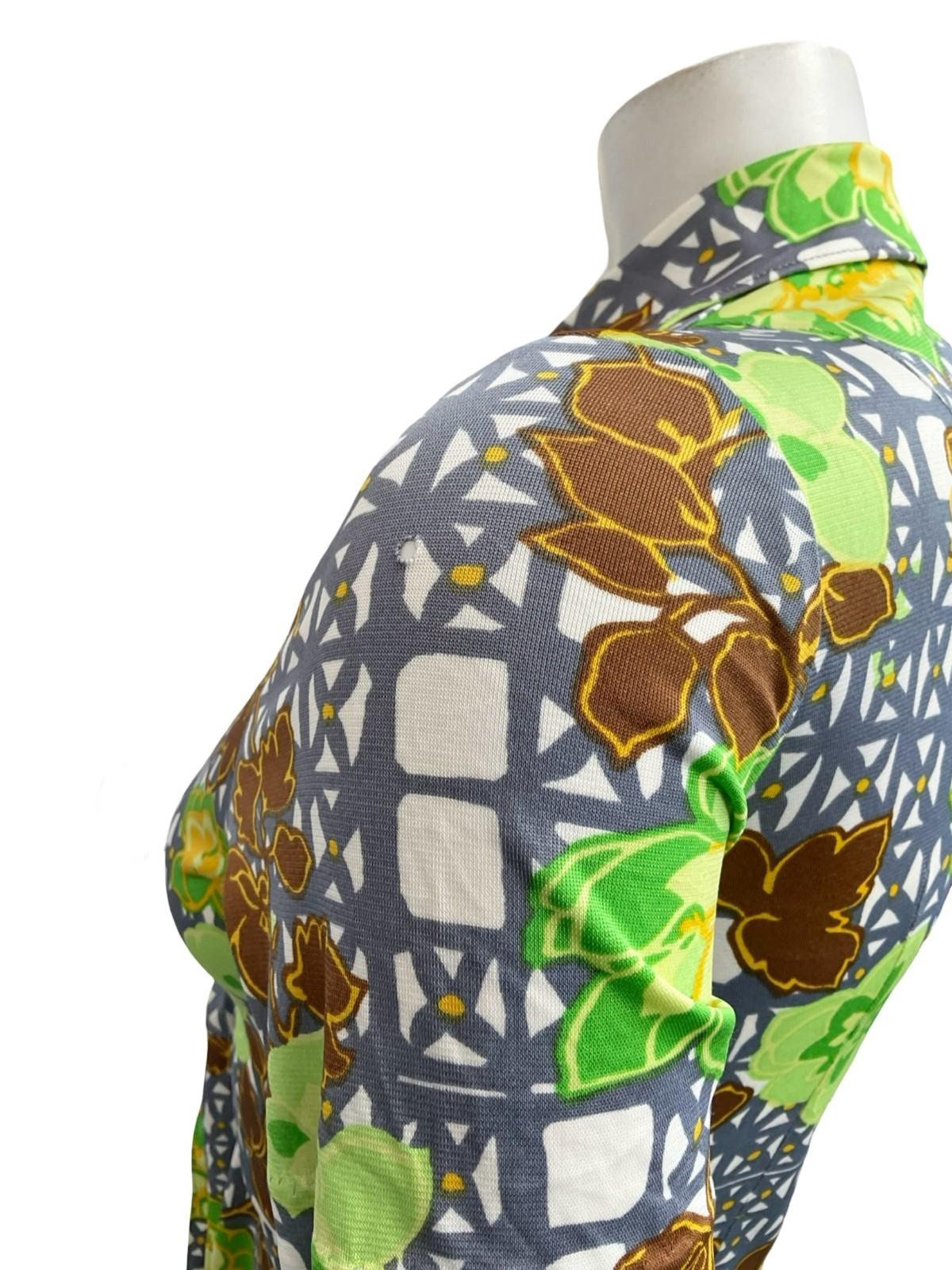 VTG 60S 70S WHITE GREY GREEN BROWN FLORAL GEOMETRIC DAGGER SHIRT DRESS 8