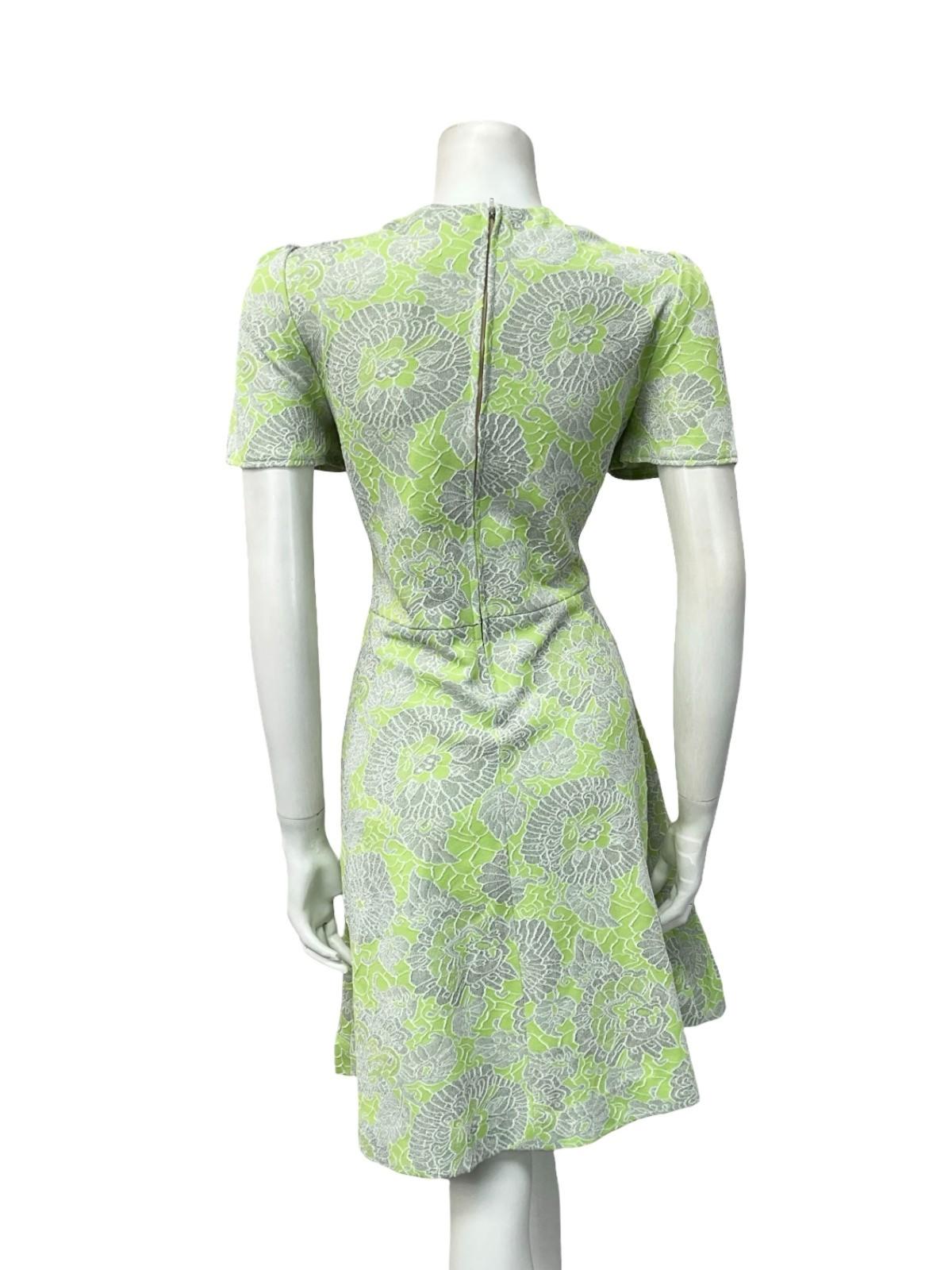 VTG 60S LIME GREEN SILVER GLITTERY LUREX SWEETHEART FLORAL SWING DRESS 12