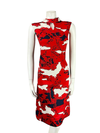 VTG 60S 70S RED NAVY BLUE WHITE PSYCHEDELIC FUNNEL MOD SHIFT KEYHOLE DRESS 14