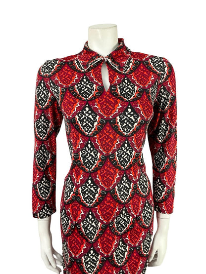 VTG 60S 70S BLACK WHITE RED MOD PSYCHEDELIC GEOMETRIC SCALES SHIFT DRESS 8