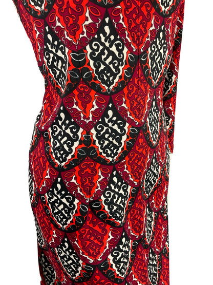 VTG 60S 70S BLACK WHITE RED MOD PSYCHEDELIC GEOMETRIC SCALES SHIFT DRESS 8