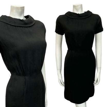 VTG 60S LBD BOAT NECK MOD PENCIL MONOCHROME PENCIL LITTLE BLACK DRESS 8