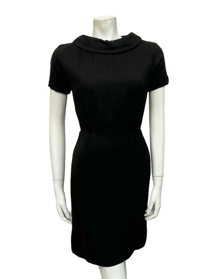 VTG 60S LBD BOAT NECK MOD PENCIL MONOCHROME PENCIL LITTLE BLACK DRESS 8