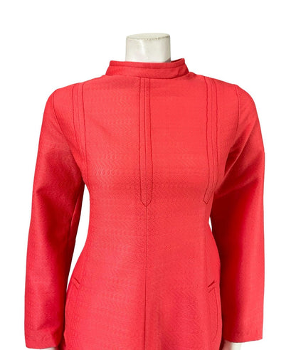 VTG 60S MOD SPACE AGE CORAL BRIGHT ORANGE PINK FUNNEL SUPER MINI TUNIC DRESS 10