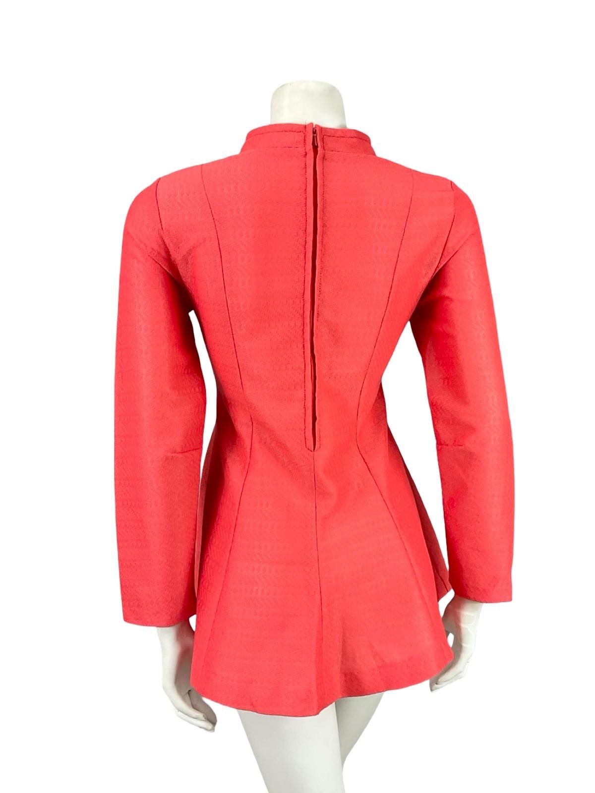 VTG 60S MOD SPACE AGE CORAL BRIGHT ORANGE PINK FUNNEL SUPER MINI TUNIC DRESS 10