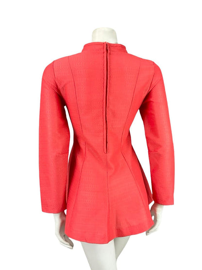 VTG 60S MOD SPACE AGE CORAL BRIGHT ORANGE PINK FUNNEL SUPER MINI TUNIC DRESS 10