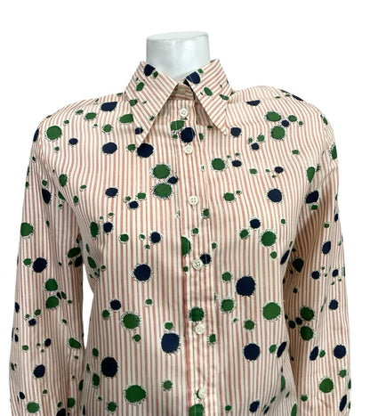 VTG 60S 70S BEIGE RED BLUE GREEN STRIPED GEOMETRIC DOTTY DAGGER SHIRT 16 18 L
