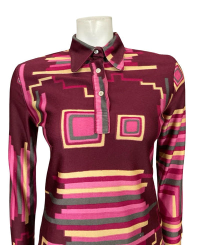 VTG 60S 70S PLUM PINK BEIGE GREY GEOMETRIC STRIPE SQUARE DOG EAR SHIRT 10