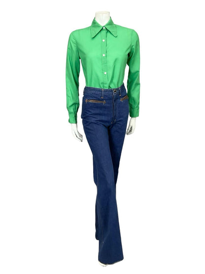 VTG 60S 70S FRANCK OLIVIER MONOCHROME GREEN DAGGER COLLAR SHIRT 12