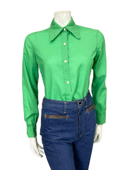 VTG 60S 70S FRANCK OLIVIER MONOCHROME GREEN DAGGER COLLAR SHIRT 12