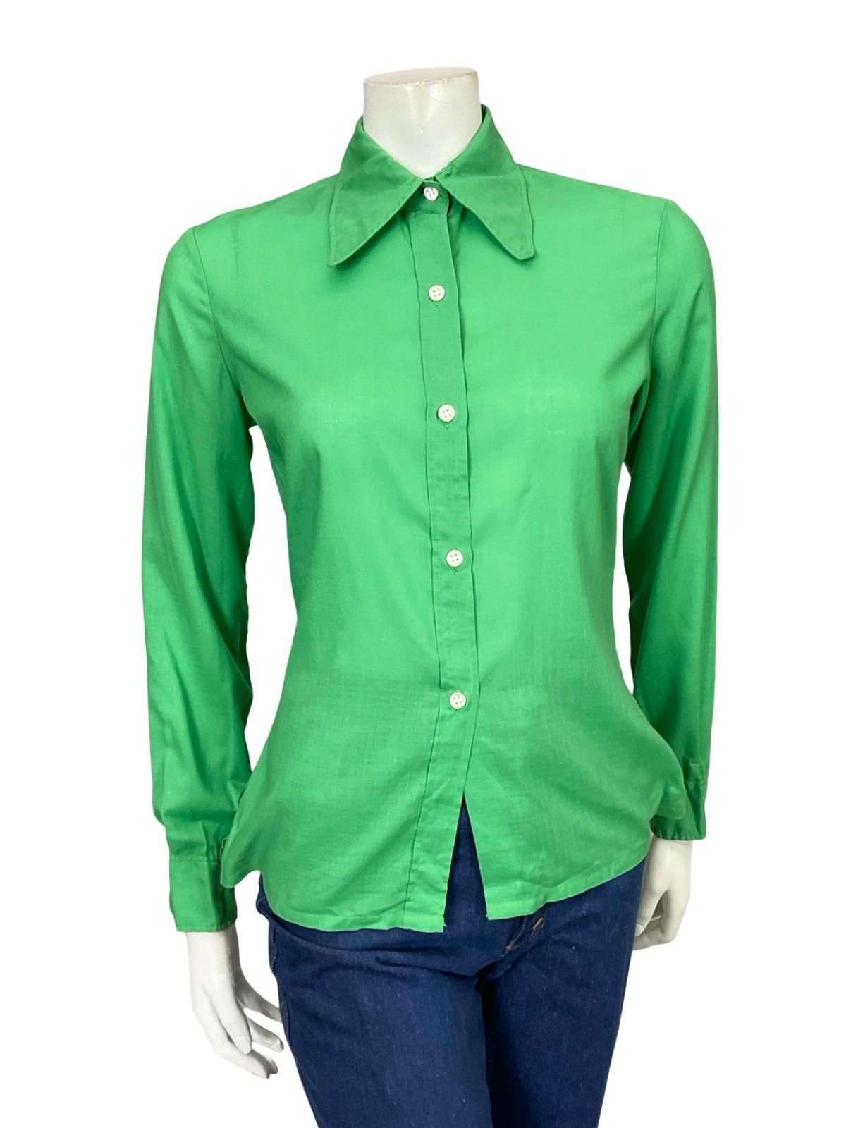 VTG 60S 70S FRANCK OLIVIER MONOCHROME GREEN DAGGER COLLAR SHIRT 12