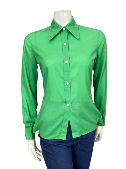VTG 60S 70S FRANCK OLIVIER MONOCHROME GREEN DAGGER COLLAR SHIRT 12