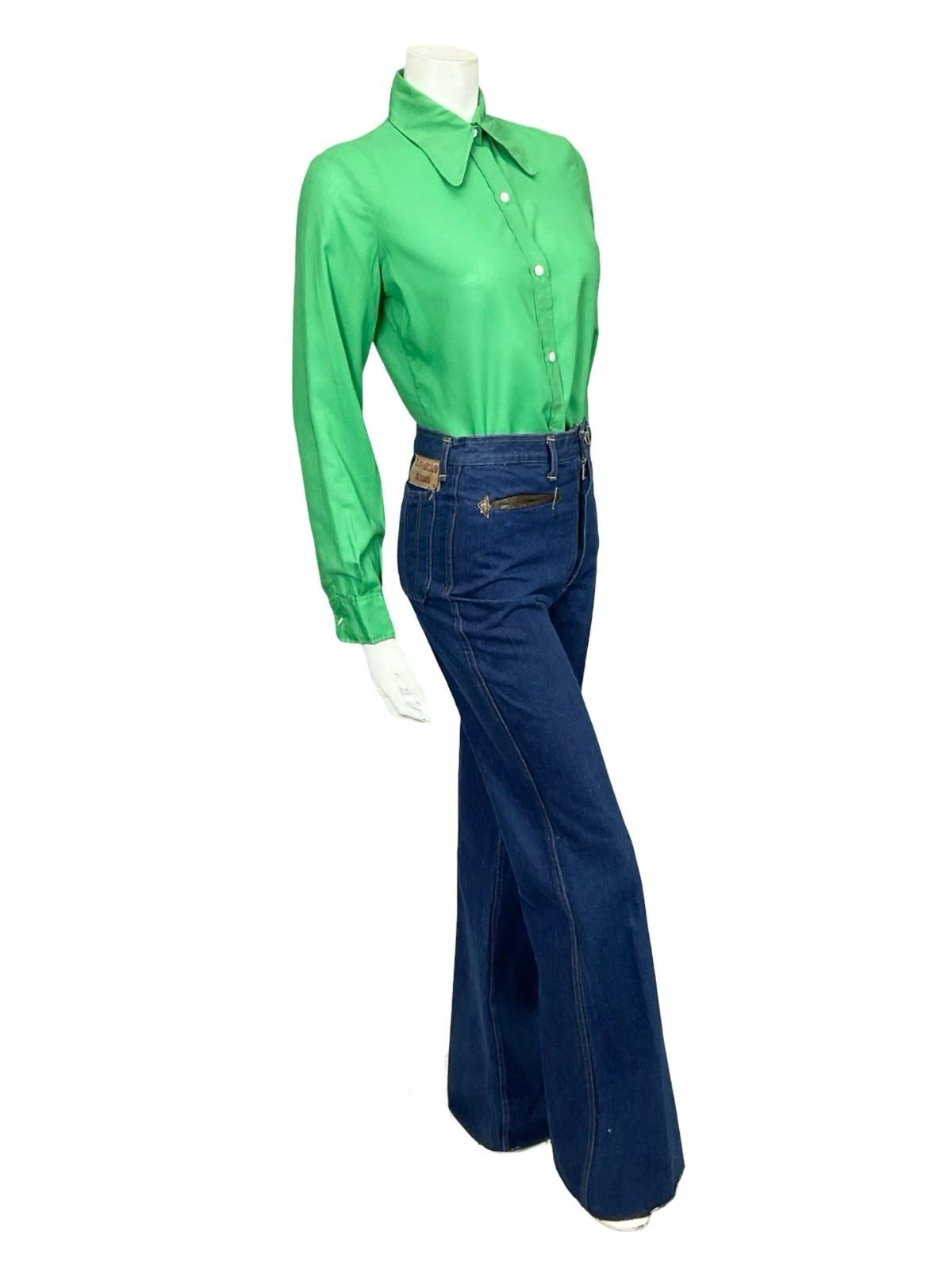 VTG 60S 70S FRANCK OLIVIER MONOCHROME GREEN DAGGER COLLAR SHIRT 12