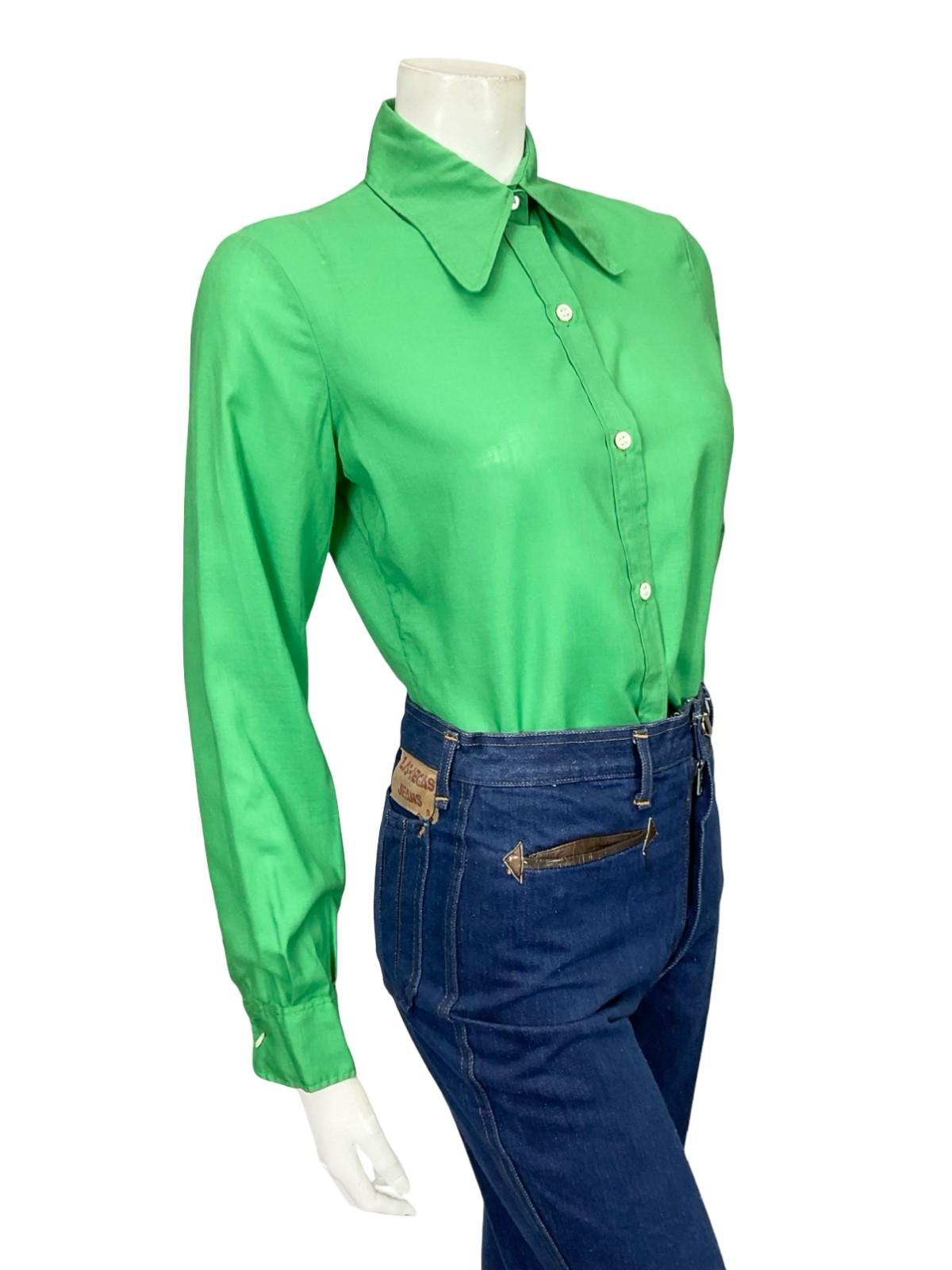 VTG 60S 70S FRANCK OLIVIER MONOCHROME GREEN DAGGER COLLAR SHIRT 12