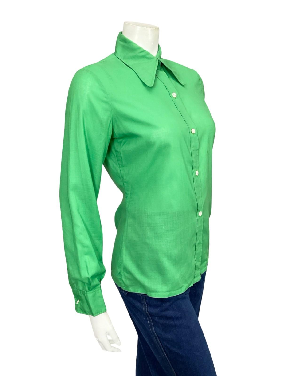 VTG 60S 70S FRANCK OLIVIER MONOCHROME GREEN DAGGER COLLAR SHIRT 12