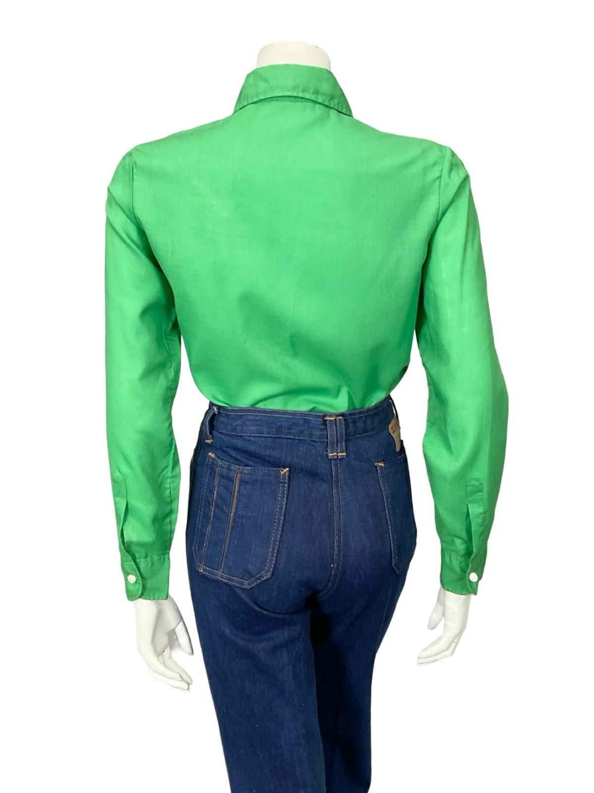 VTG 60S 70S FRANCK OLIVIER MONOCHROME GREEN DAGGER COLLAR SHIRT 12