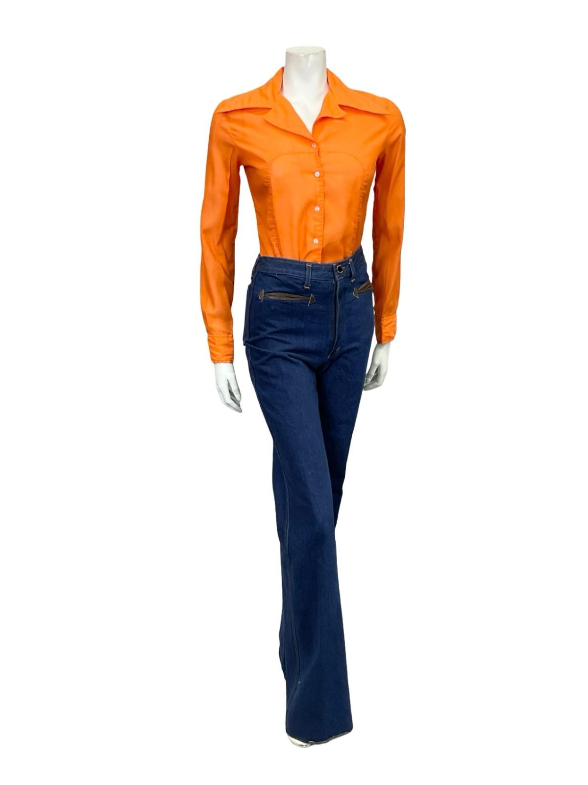 VTG 60S 70S BRIGHT ORANGE MOD SPACE AGE DAGGER COLLAR MONOCHROME SHIRT 8