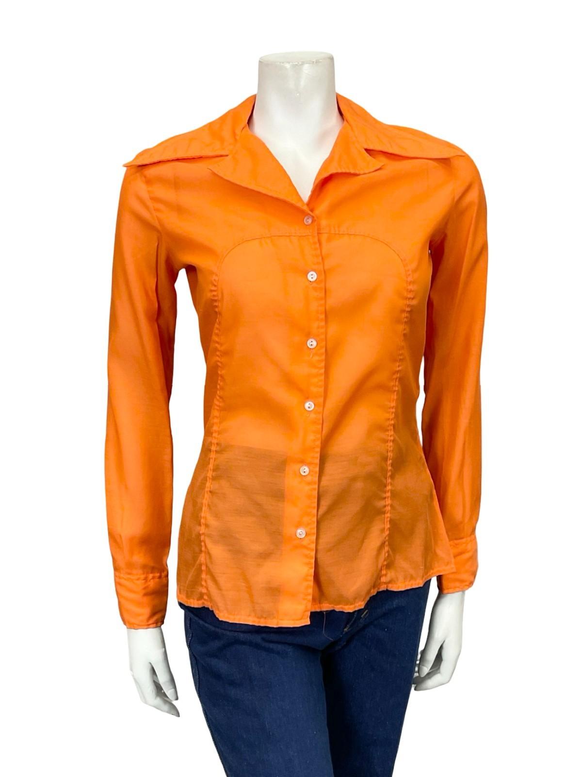 VTG 60S 70S BRIGHT ORANGE MOD SPACE AGE DAGGER COLLAR MONOCHROME SHIRT 8