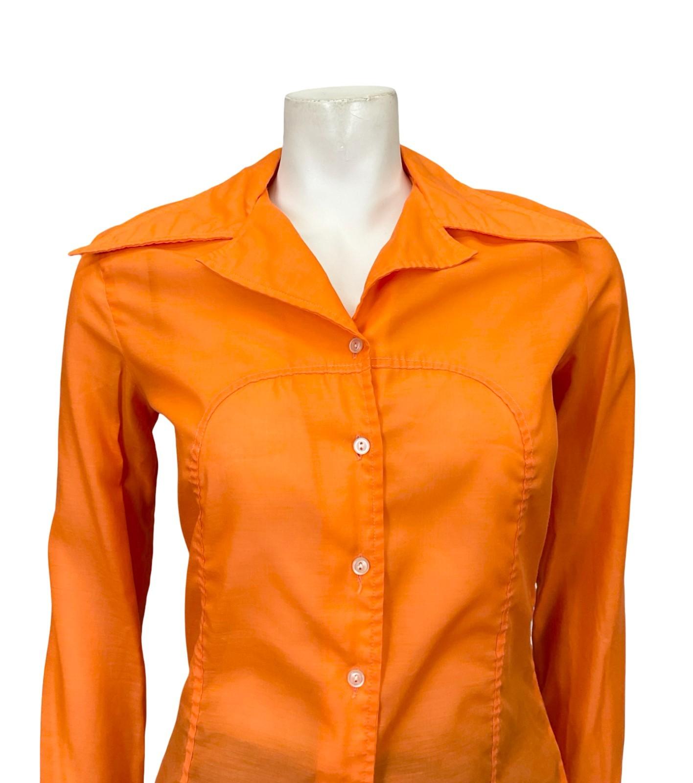 VTG 60S 70S BRIGHT ORANGE MOD SPACE AGE DAGGER COLLAR MONOCHROME SHIRT 8