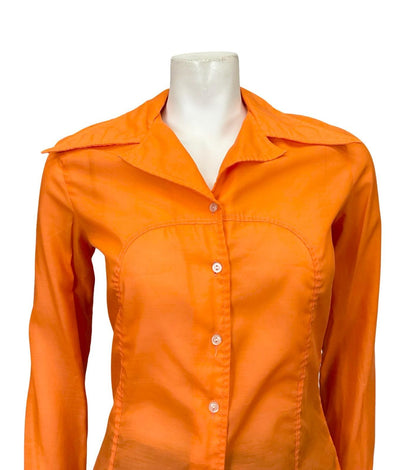 VTG 60S 70S BRIGHT ORANGE MOD SPACE AGE DAGGER COLLAR MONOCHROME SHIRT 8