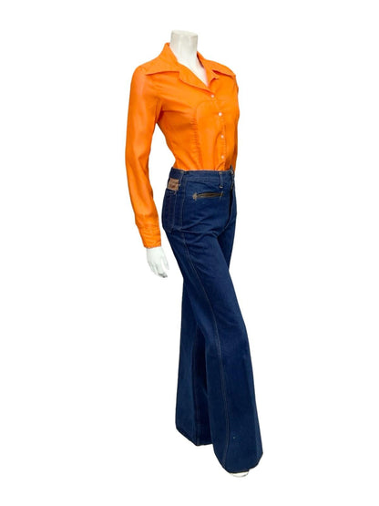 VTG 60S 70S BRIGHT ORANGE MOD SPACE AGE DAGGER COLLAR MONOCHROME SHIRT 8