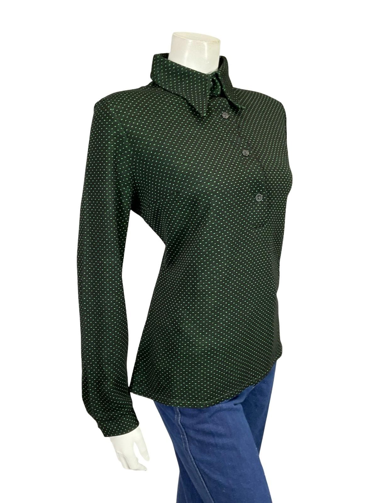 VTG 60S 70S BLACK GREEN GEOMETRIC POLKA DOT DAGER COLLAR MOD SHIRT 16