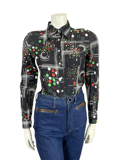 VTG 60S 70S BLACK RED GREEN BLUE PEROCHE MOD GEOMETRIC DAGGER COLLAR SHIRT 8